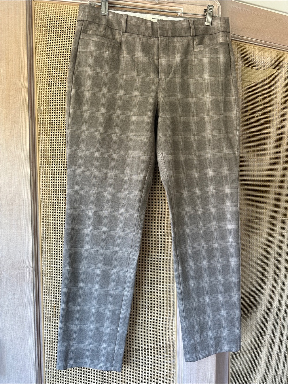 Banana Republic Taupe & Light Gray Plaid Ankle Pants